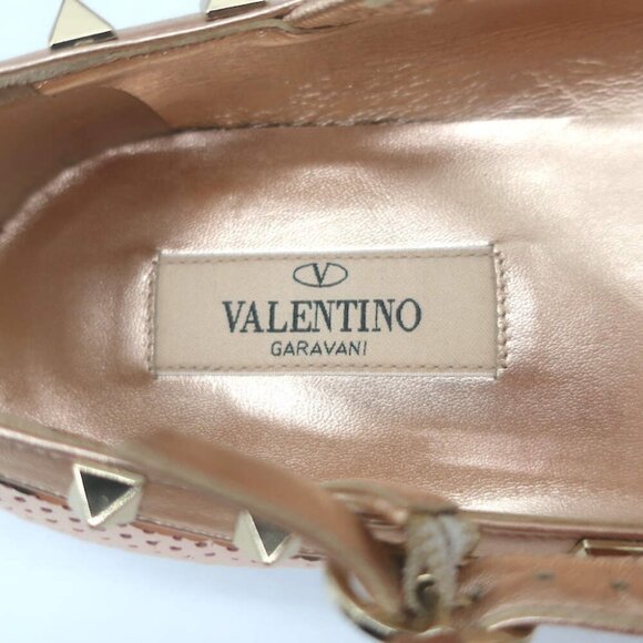 Valentino Sequin Rockstud Caged Ballet Flats Metallic Rose Gold Size 39 NEW - Picture 8 of 11